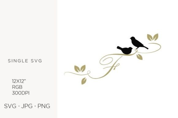 Birds on a Branch, Golden Letter F Graphics for Branding and Icons