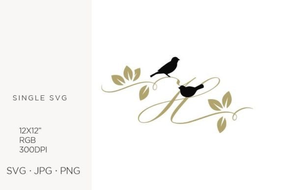 Birds on a Branch, Golden Letter H Graphics for Icons and Branding