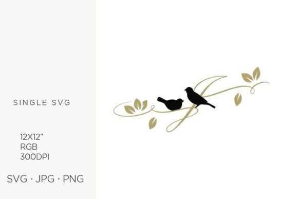 Birds on a Branch, Golden Letter J Graphics for Icons and Content