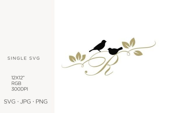 Birds on a Branch, Golden Letter R - A Versatile Graphic Icon
