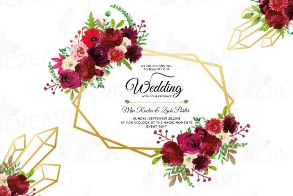 Burgundy Marsala Floral Geo Frame Decor for Print Templates and Graphics