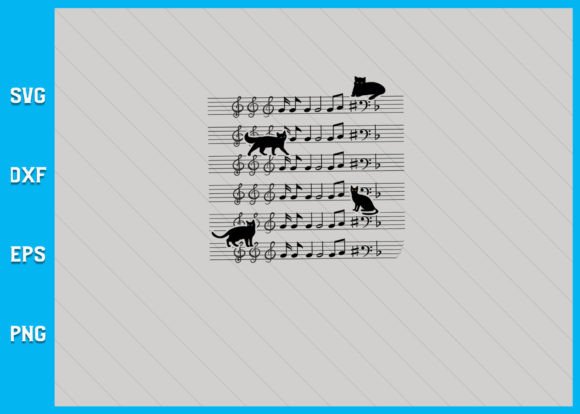 Cute Cat Kitty Playing Music Note Clef Graphics for Crafts