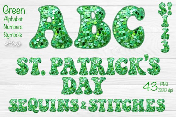 Green St Patrick’s Alphabet PNG Glitter for Crafts and Graphics